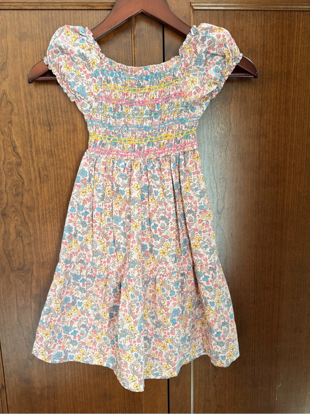 Penelope Mack Girls Floral Smocked Dress - Pink Blue Yellow